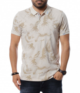 Тениска с яка 12709 - Бежов