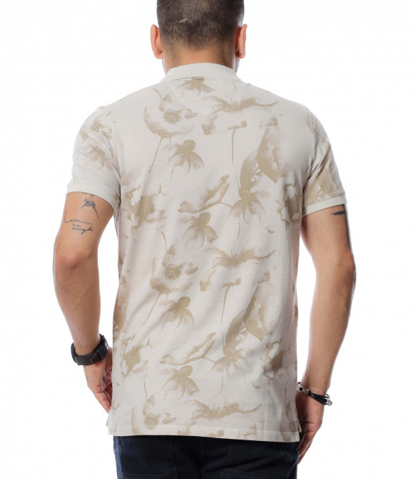 Тениска с яка 12709 - Бежов