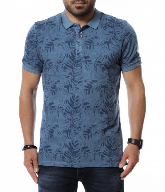 Тениска с яка 12710 - Син