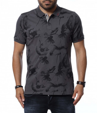 Тениска с яка 12709 - Сив