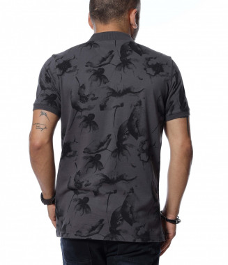 Тениска с яка 12709 - Сив 2