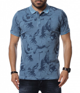 Тениска с яка 12709 - Син