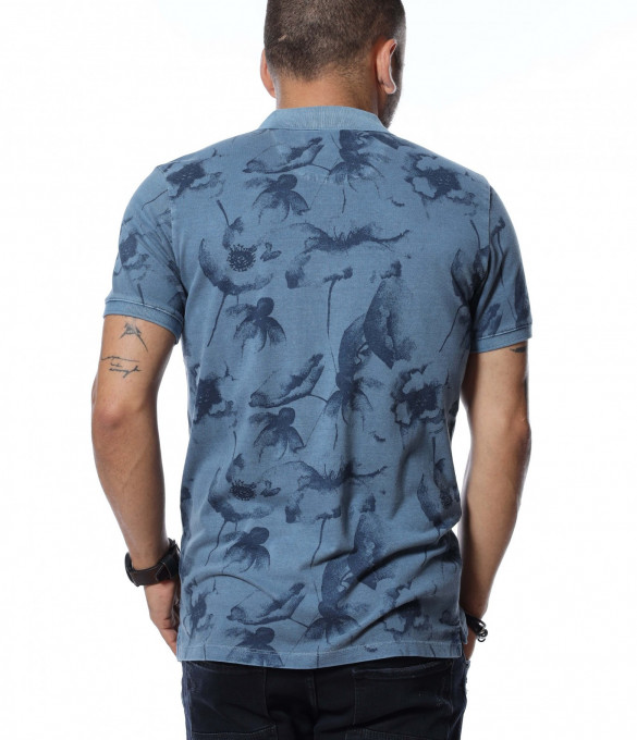 Тениска с яка 12709 - Син