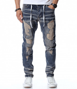 Дънки с кръпки 12722 - Син