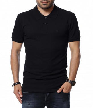 Тениска с яка 12755 - Черен