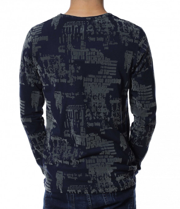 Блуза с велурен декор 12995 - Тъмно син