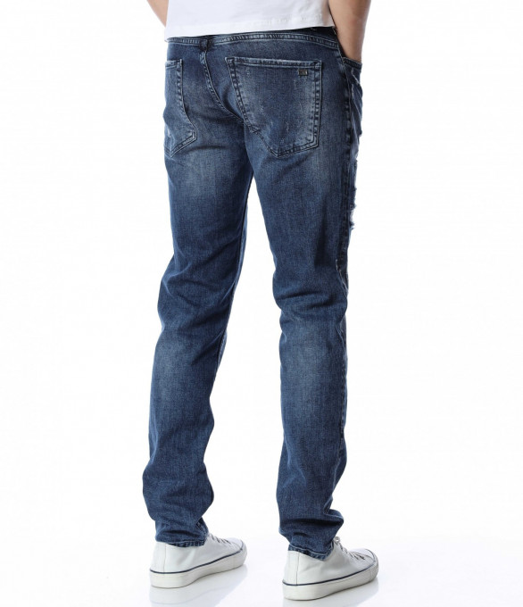 Дънки с големи кръпки 13054 - Син