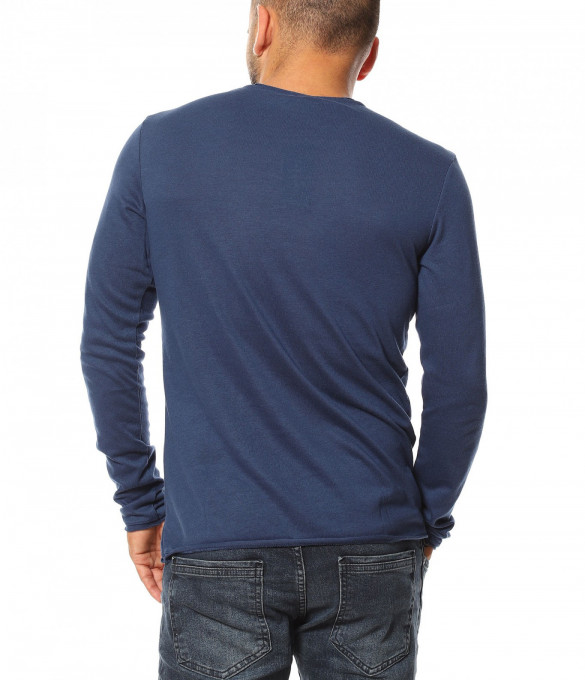 Пуловер от фино плетиво 13132 - Син