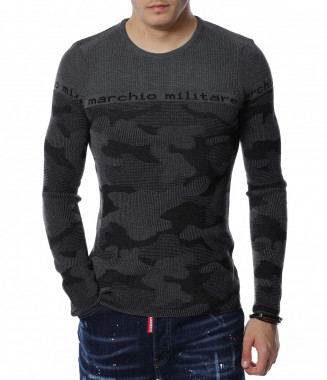 Камуфлажен пуловер 13173 - Сив