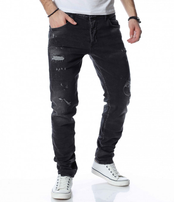 Дънки с прокъсан детайл 13328 - Черен