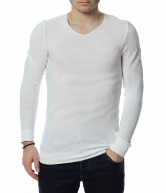 Едноцветен пуловер 13281 - Бял