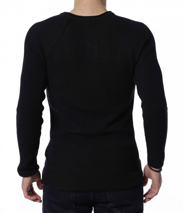 Едноцветен пуловер 13283 - Черен