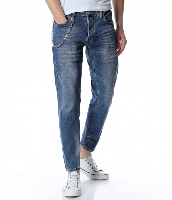 Дънки с декорация 13337 - Син