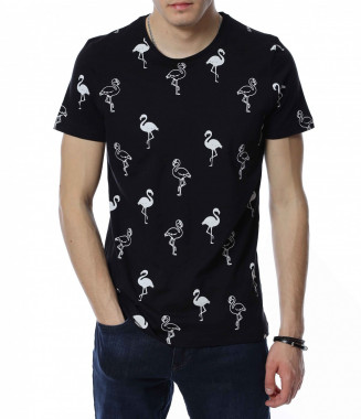 Тениска с принт фламинго...