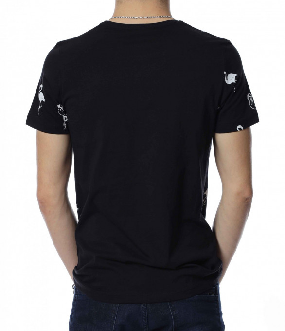 Тениска с принт фламинго 13359 - Черен