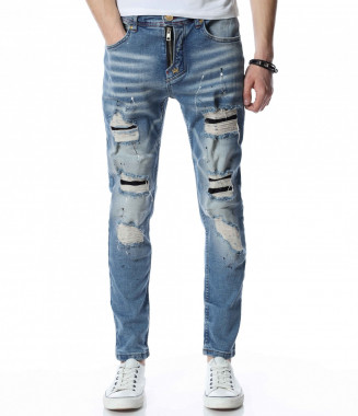 Сини дънки с кръпки 13390 -...