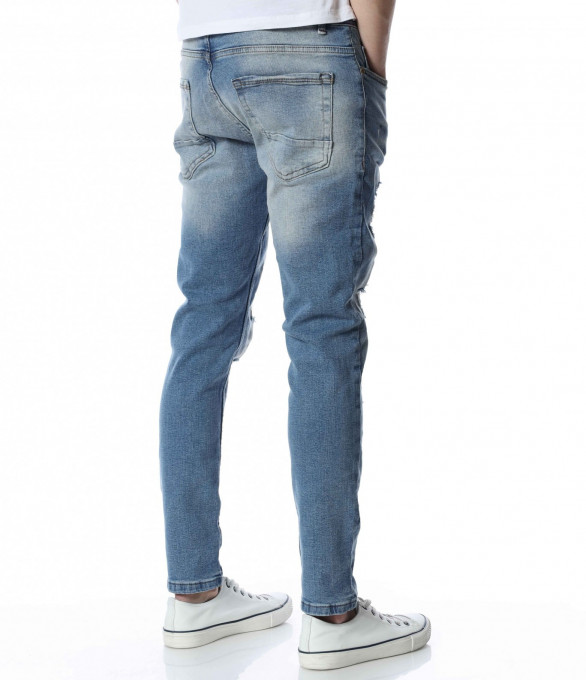 Сини дънки с кръпки 13390 - Син