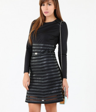 Стилна черна рокля-4232