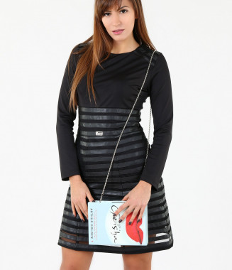 Стилна черна рокля-4232 2