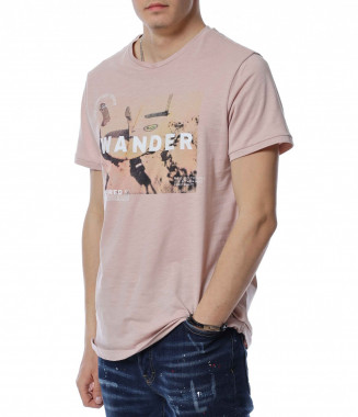 Тениска с надпис 13441 - Розов 2