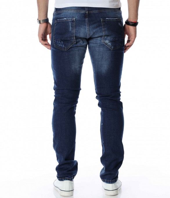 Тъмносини дънки с пръски 13496 - Син