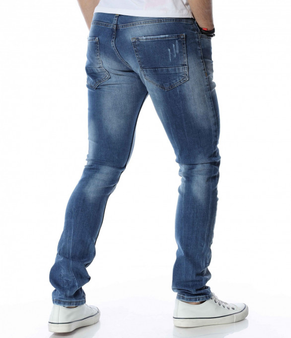 Светли дънки с пръски 13495 - Син