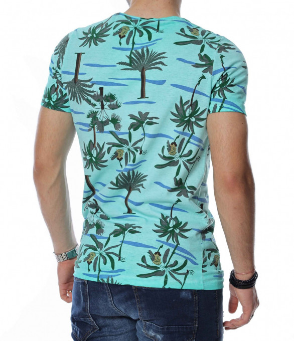 Тениска с флорален десен 13466 - Зелен