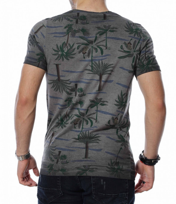 Тениска с флорален десен 13466 - Сив