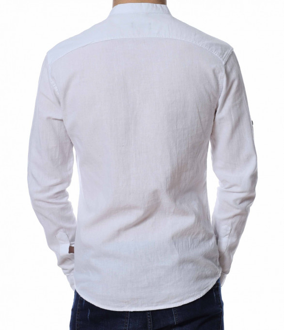 Памучна риза с попска яка 13483 - Бял