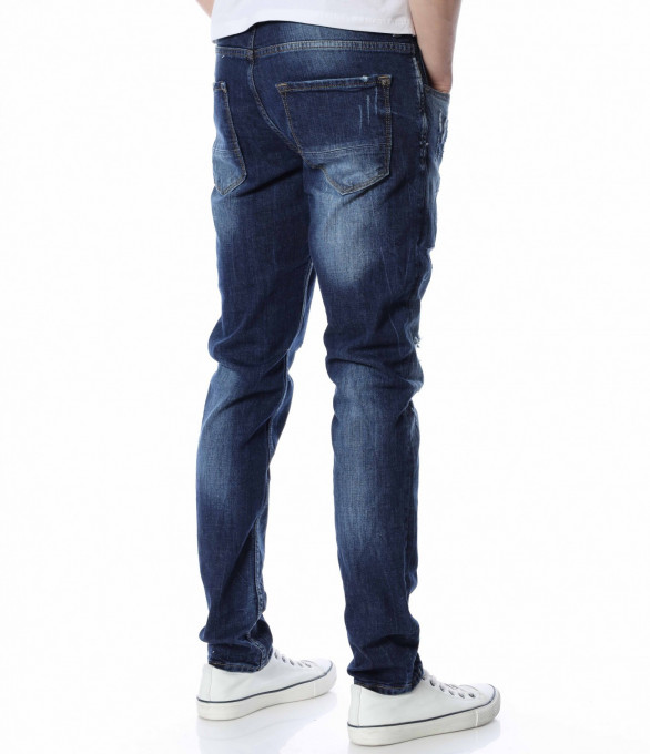 Тъмносини ефектни дънки 13610 - Син