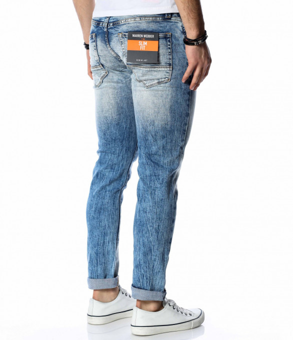 Сини дънки с изсветлен ефект 13697 - Син