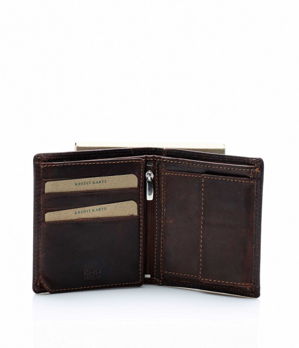 Компактен кожен портфейл 13719 - Кафяв