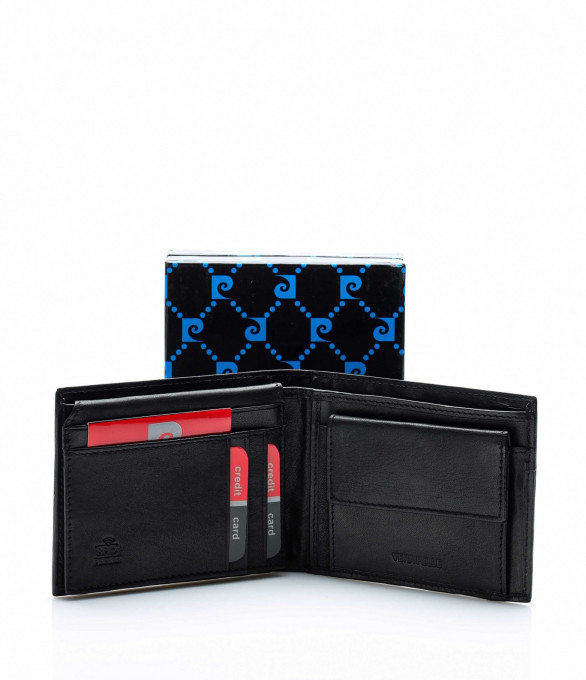 Портфейл с оребрени шевове 13646 - Черен