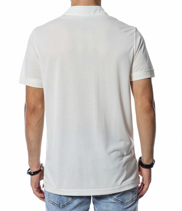 Едноцветна тениска с яка 13789 - Бял