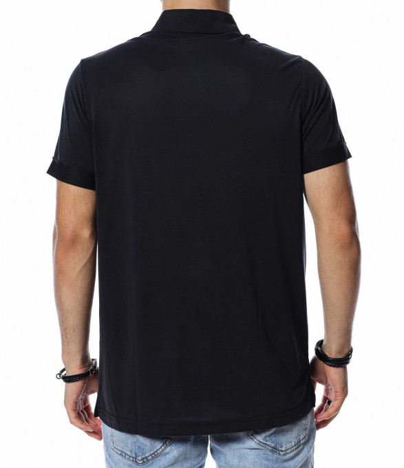 Едноцветна тениска с яка 13789 - Черен