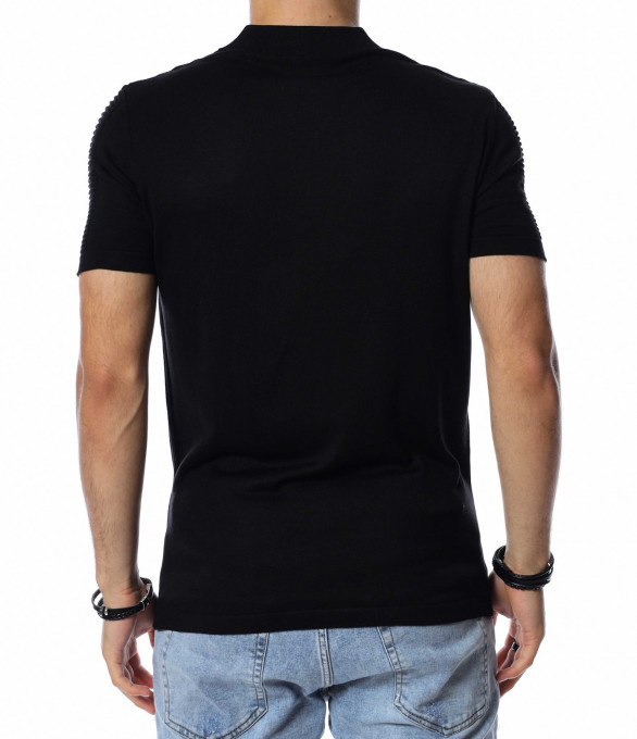 Тениска с яка и цип 13773 - Черен
