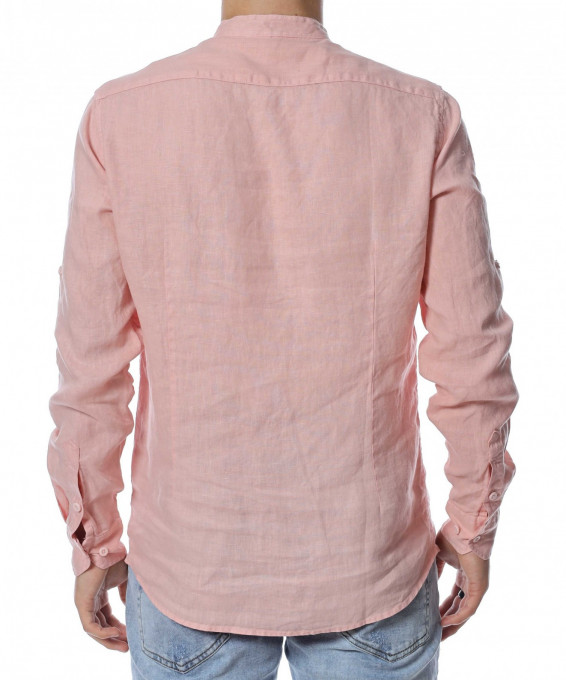 Ленена риза с дълъг ръкав 13757 - Розов