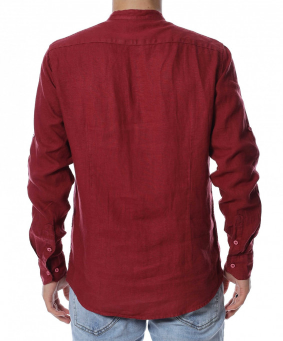 Ленена риза с дълъг ръкав 13757 - Бордо