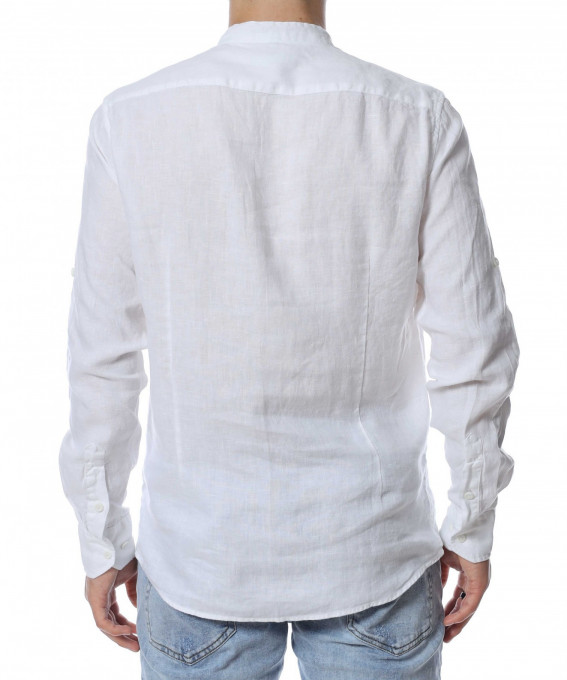 Ленена риза с дълъг ръкав 13757 - Бял