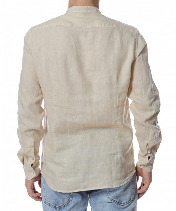 Ленена риза с дълъг ръкав 13757 - Бежов
