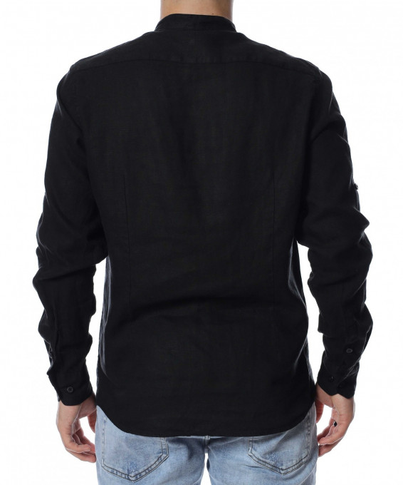 Ленена риза с дълъг ръкав 13757 - Черен