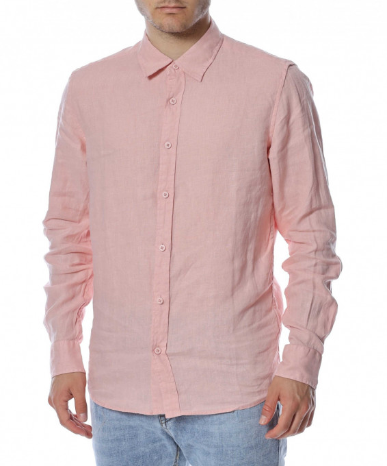 Ленена риза с дълъг ръкав 13758 - Розов