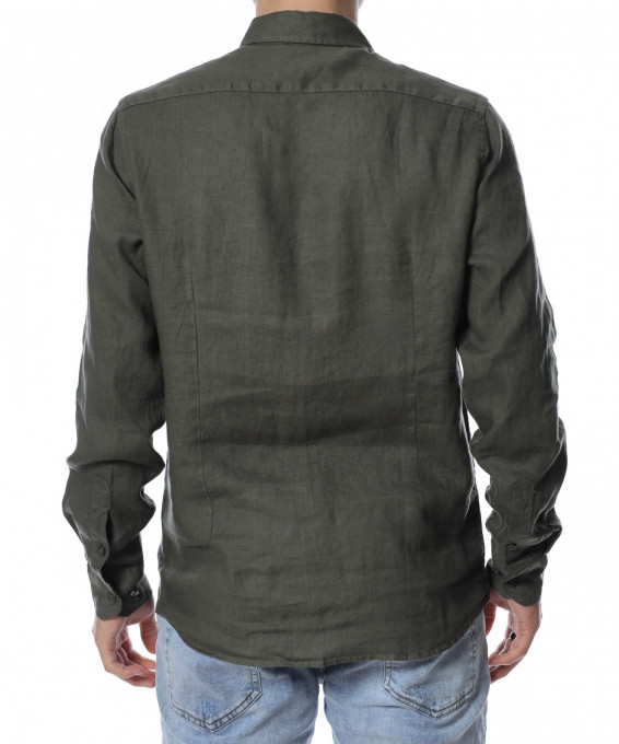 Ленена риза с дълъг ръкав 13758 - Зелен