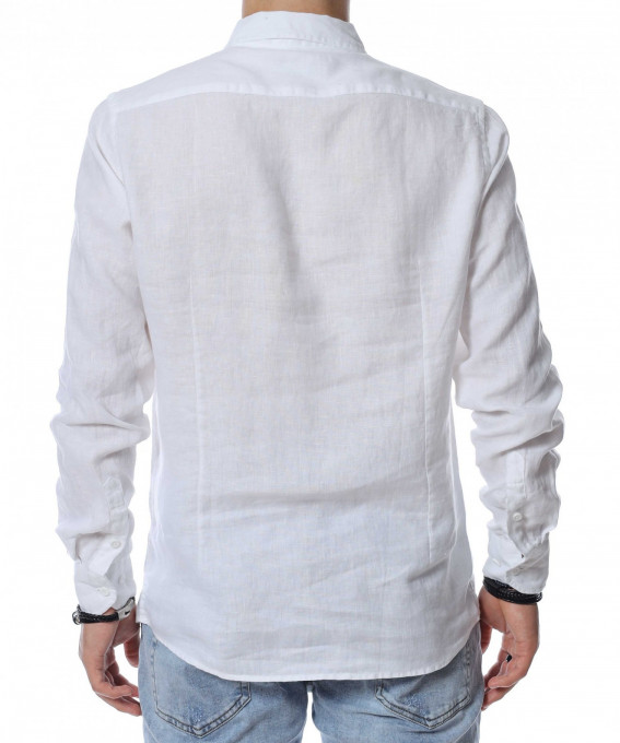 Ленена риза с дълъг ръкав 13758 - Бял