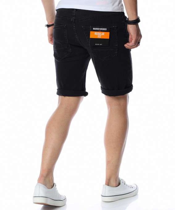 Къси черни дънки 13811 - Черен