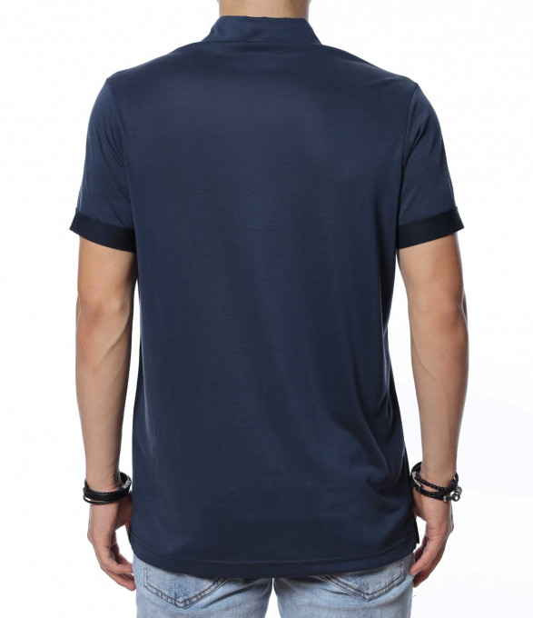 Едноцветна тениска с яка 13789 - Син