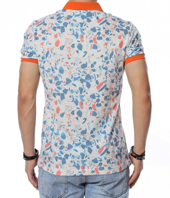 Тениска с яка и цветен десен 13832 - Бял