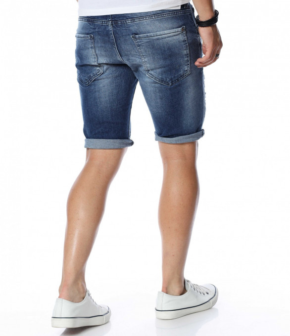 Къс деним с бели пръски 13911 - Син