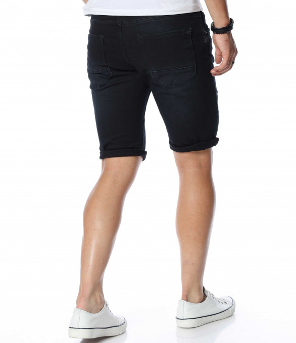 Черни къси дънки с връзки 13908 - Черен