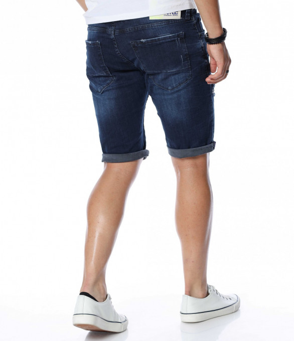 Къси дънки с накъсан мотив 13914 - Син